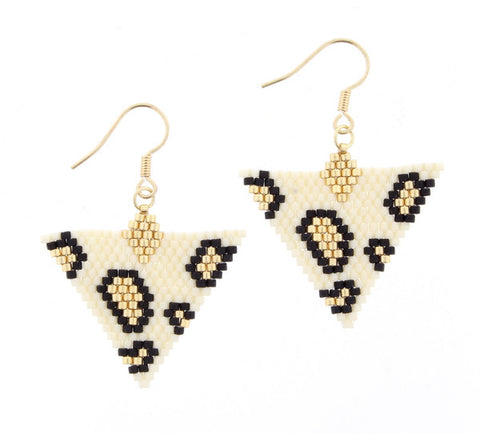 Ivory Seed Bead Triangle Dangle w/ Leopard Earrings