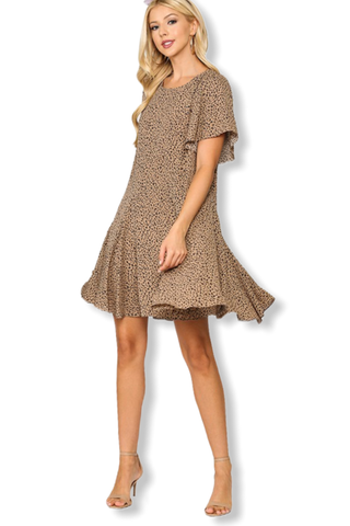Latte Cheetah Print Flutter Dress