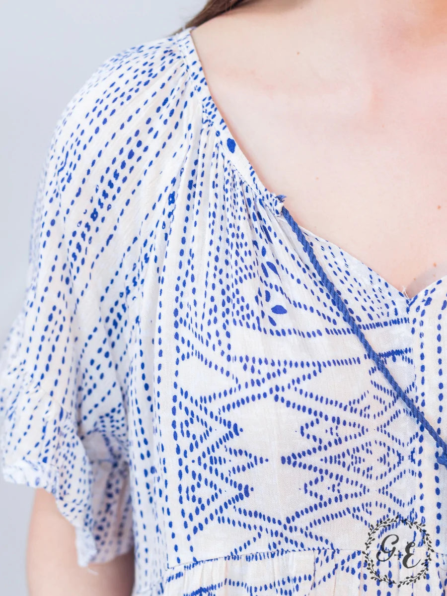 Blue and White Tie Loose Top