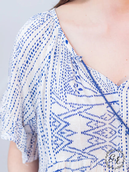 Blue and White Tie Loose Top