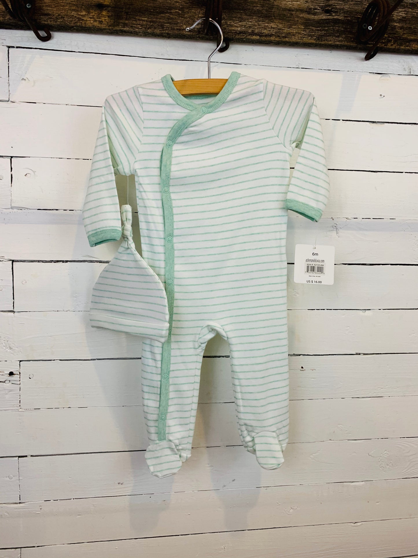 Mint Stripe Onesie and Baby Hat- Kids