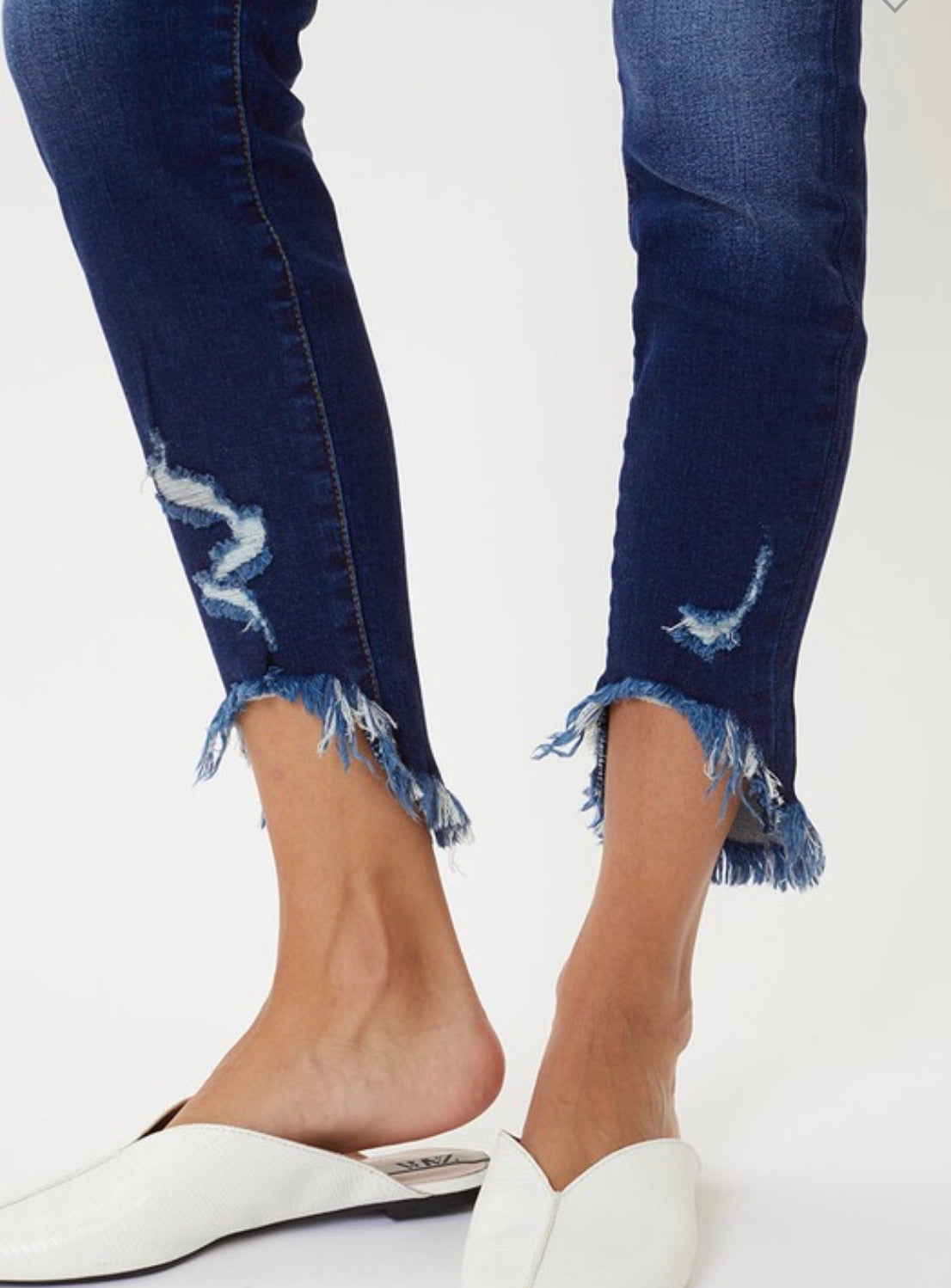 Kancan Dark High Rise Ankle Skinny Jeans w/ Fray
