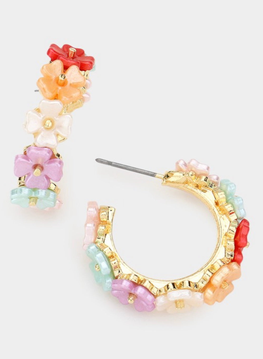 Gold Floral Cluster Hoop Earrings