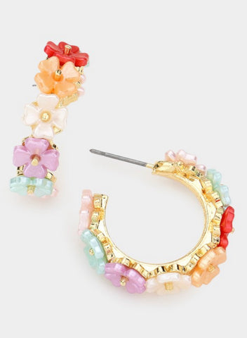 Gold Floral Cluster Hoop Earrings