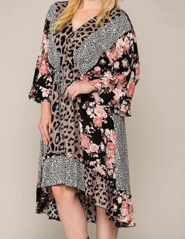 Pink and Leopard Floral Detail Dress