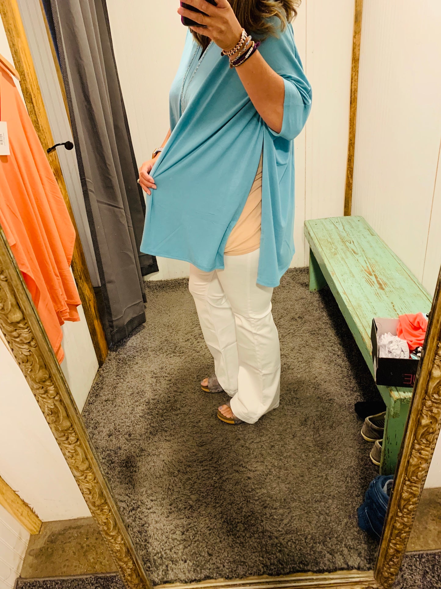 Teal V-neck Tunic Oversized Poncho Fit