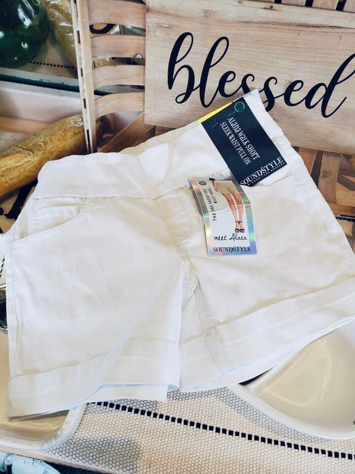 White Denim Pull On Slimming Shorts