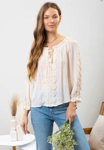 Cream Lace Puff Long Sleeve Top