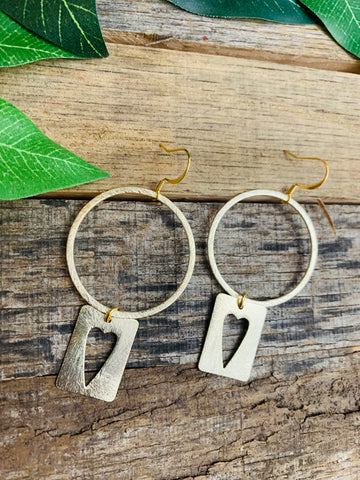 Medium Gold Hoops with Gold Heart Dangle
