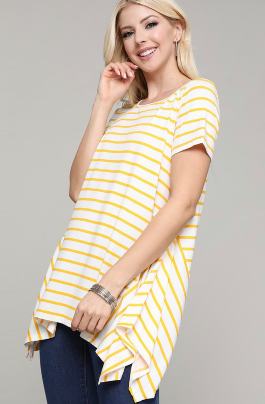 Yellow & White Stripe Tunic Top