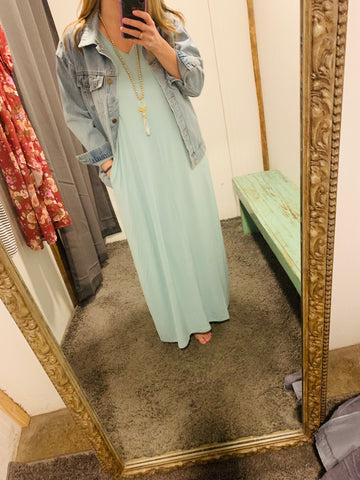 Light Green V-Neck Short Sleeve Maxi Dress