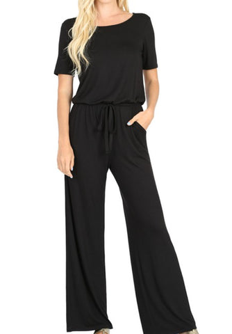 Black Elastic Waist Jumpsuit w/ Pockets