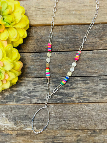 Long Colorful Rainbow Silver Necklace