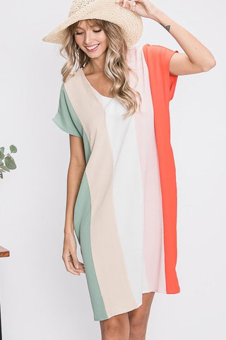 Ivory and Coral Multi Striped Dress
