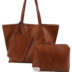 Fashion Whipstitch 2 in 1 Shopper Faux Vegan Leather Bag