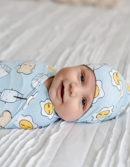 Little Sleepies Blue Breakfast Bamboo Swaddle & Hat
