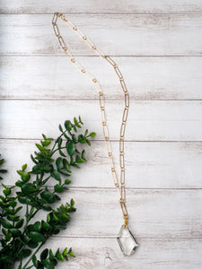 Crystal Pendant Gold Linked Chain Necklace