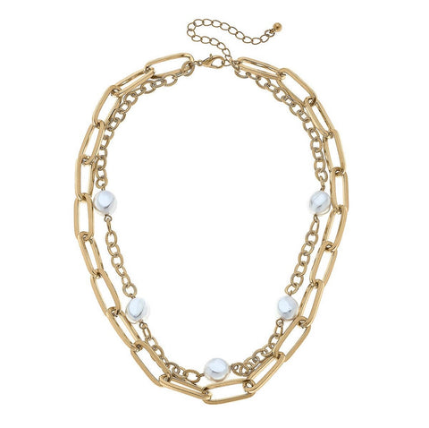 Perrie Layered Pearl and Chunky Chain Necklace