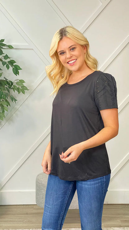 Black Eyelet Puff Sleeve Blouse