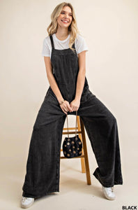 Black Wide Leg Overall Jumpsuit w/ Back Tie