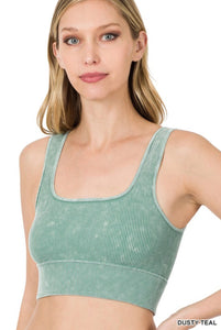 Dusty Teal Mineral Wash Crop Tank Top