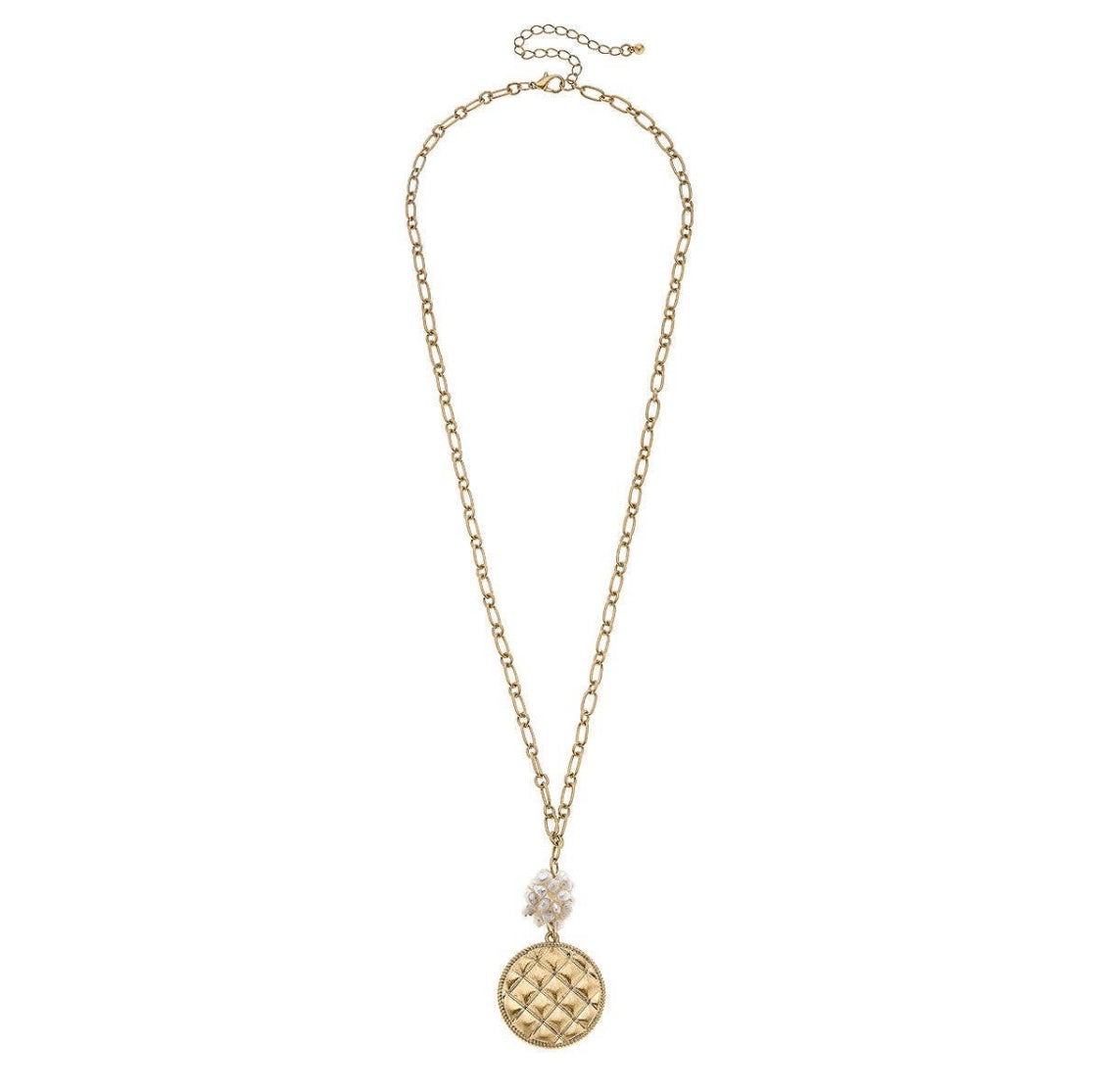 Giada Pearl & Quilted Metal Pendant Necklace
