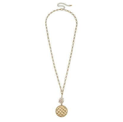 Giada Pearl & Quilted Metal Pendant Necklace