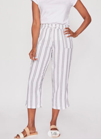 White & Black Striped Waistband Linen Pants