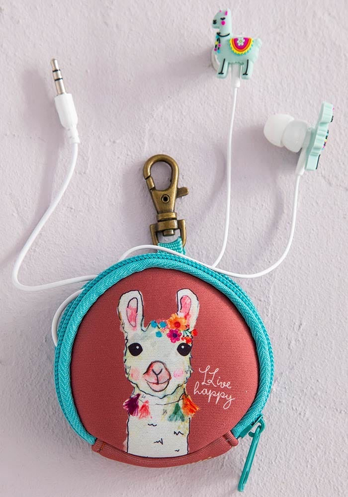 Natural Life Llama Live Happy Earbuds & Pouch