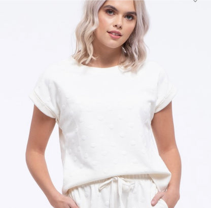 Ivory Textured Swiss Dot Cozy Top