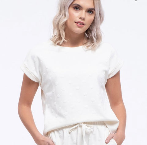 Ivory Textured Swiss Dot Cozy Top