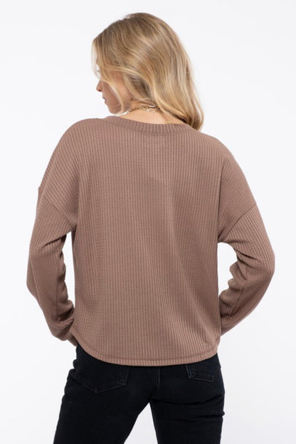 Cocoa Front Button Waffle Knit Top