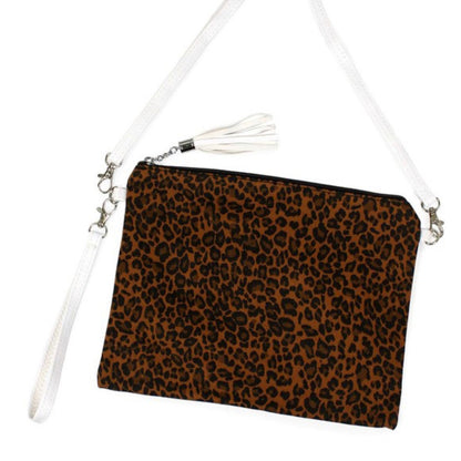 Leopard Pattern Crossbody Bag w/ White Strap