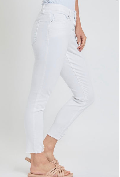 White Denim High Rise Button Skinny Jeans