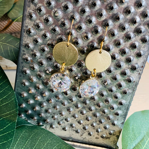 Gold Earrings with Round Swarovski Crystal - BB