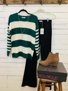 Striped Knitted Sweater - Green