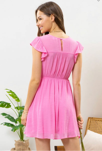 Pink Lace Short Sleeve Mini Dress
