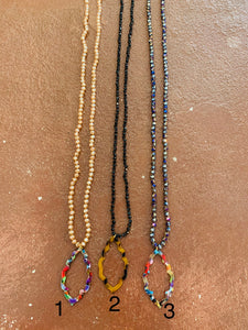 Long Beaded Necklace with Marquise Acrylic Pendant- BB