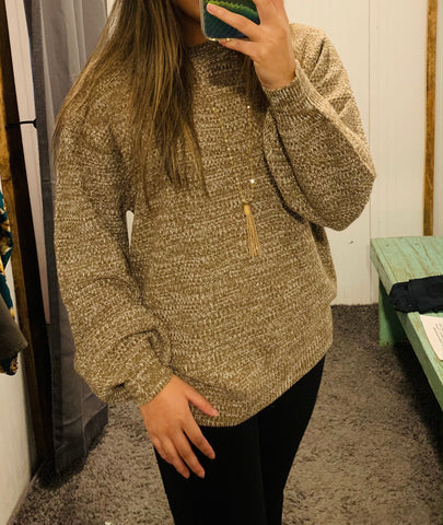 Heathered Mocha Balloon Sleeve Sweater