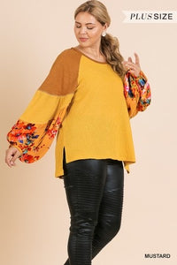 Mustard Floral Puff Sleeve Top