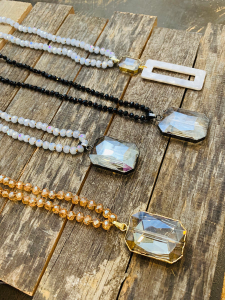 Long Crystal Beaded Necklace with Crystal Pendant