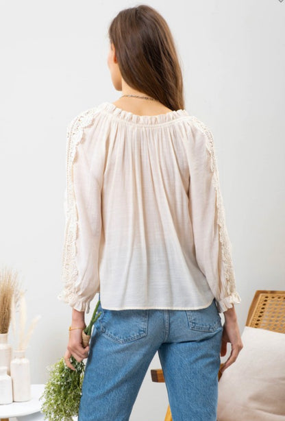 Cream Lace Puff Long Sleeve Top