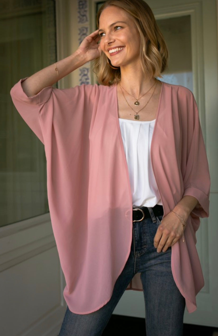Blush Open Kimono 3/4 Sleeve - Plus