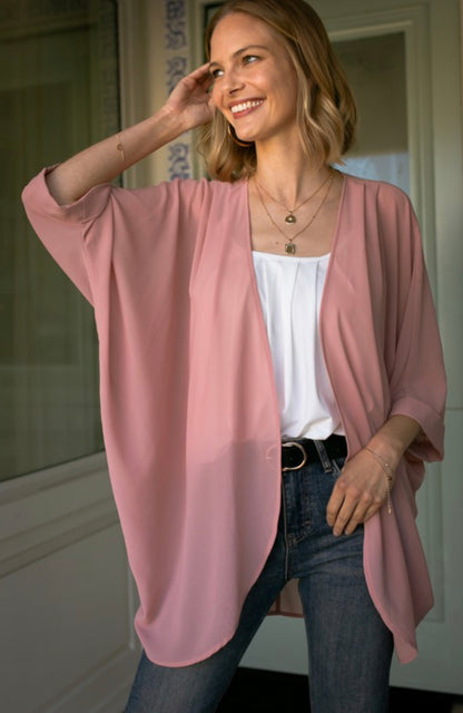 Blush Open Kimono 3/4 Sleeve - Plus