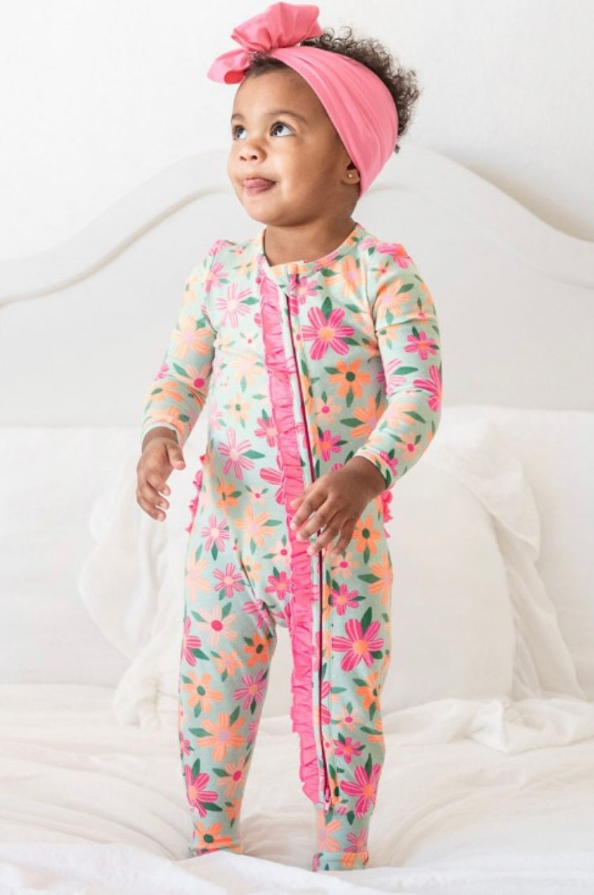 Spring Fling Snuggly Ruffled Footed Pajamas- Kids