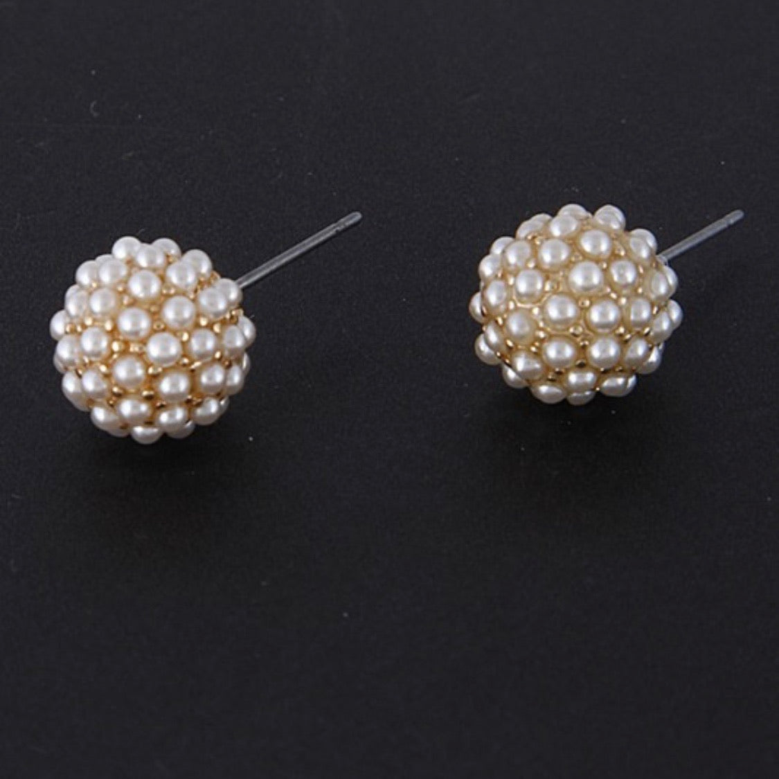 Round Ball Stud Earrings - Crystal or Pearl