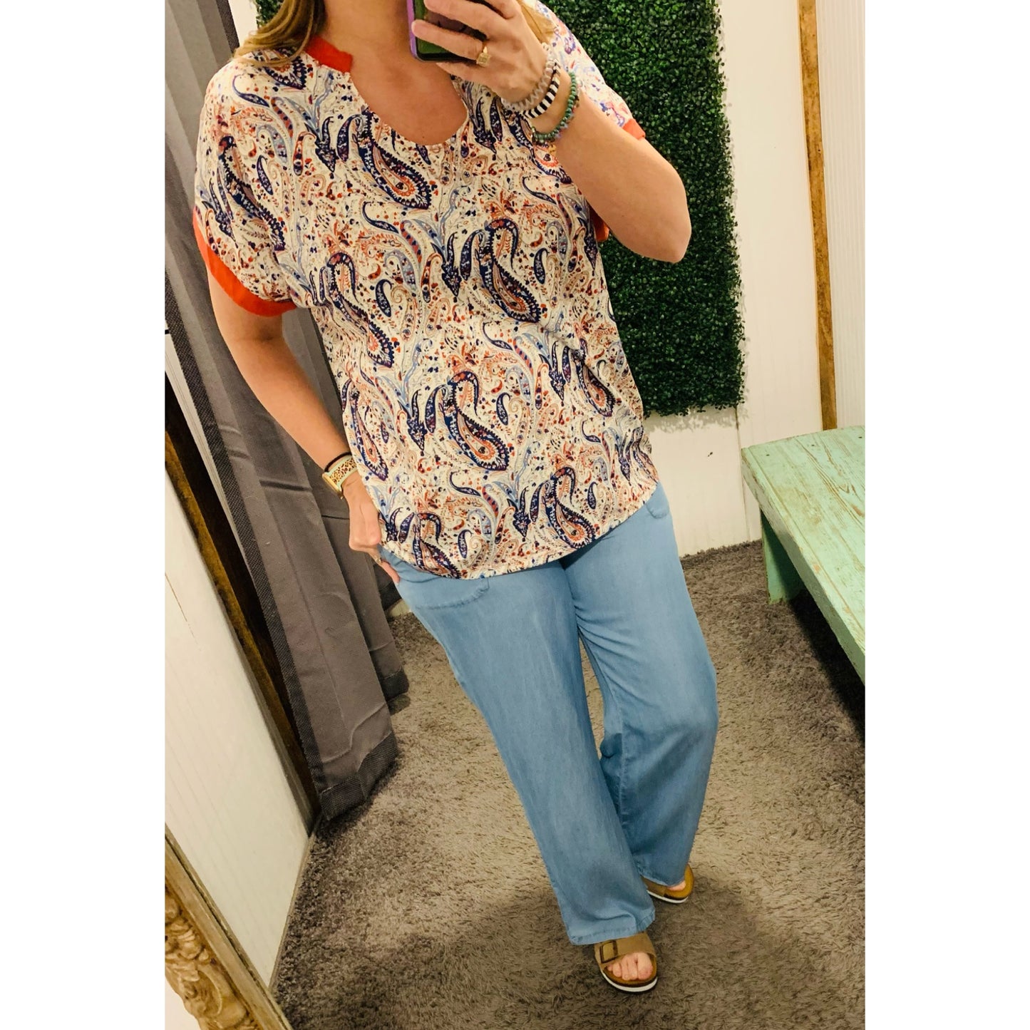 Red and Blue Paisley Top