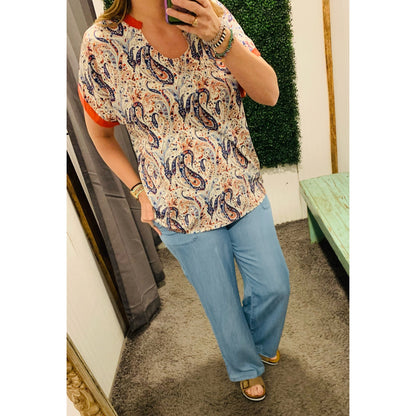 Red and Blue Paisley Top