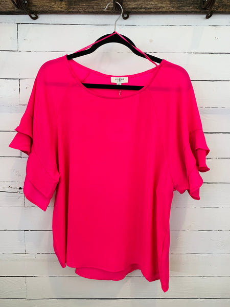 Hot Pink Ruffle Sleeve Top