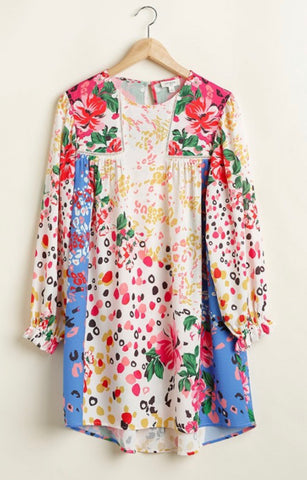 Multi Color Bright Floral Leopard Dress